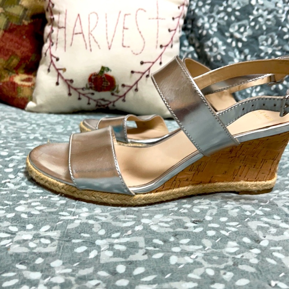 Cole Haan silver and cork wedge sandal size 7